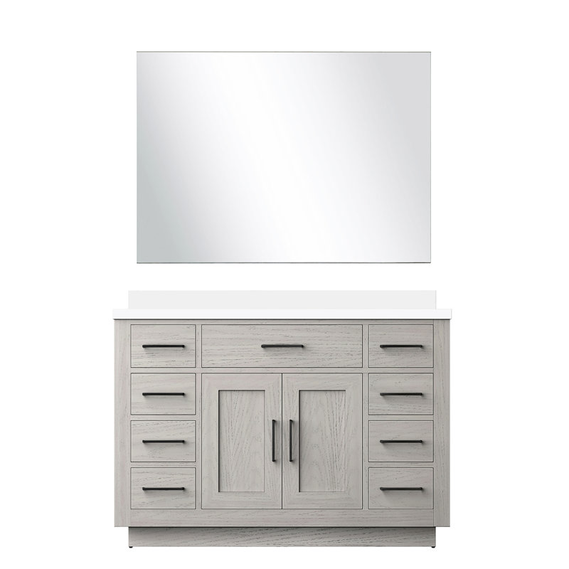 48 po L x P 22, meuble-lavabo simple en chêne blanc, plateau en marbre de culture, 43 miroirs, tiroirs à fermeture en douceur, meuble-lavabo en bois massif avec panneaux, matériau, comptoir, fonction, cadre