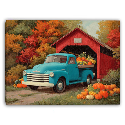 Autumn Bridge Pickup Wrapped Canvas Wall Art