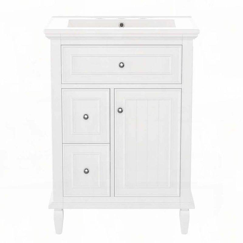 24" Bathroom Vanity with Ceramic Sink, White