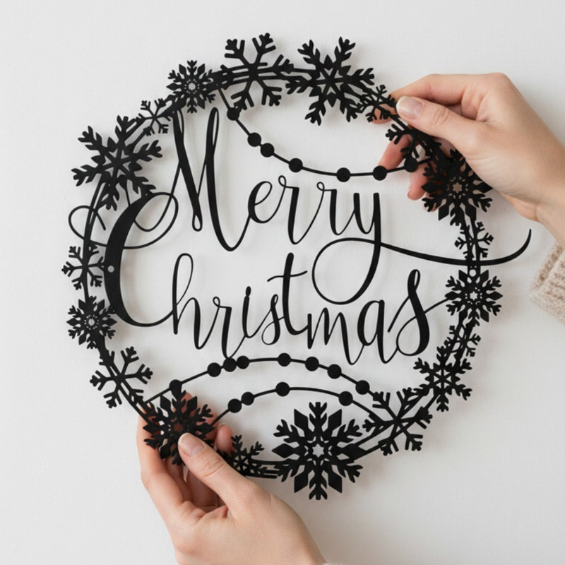 Plaque murale "Merry Christmas" en métal noir