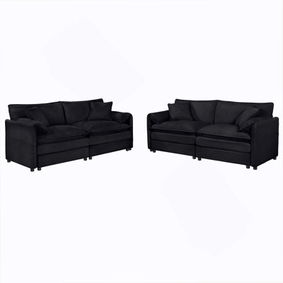 Oversized Deep Seat Luxury 2 Piece Sofa Set, 2 Pieces Of Loveseat Sofa, Modern Chenille Comfy Cloud Couches Set For Living Room Office With 4 Pillows,DIY Combination,Grey