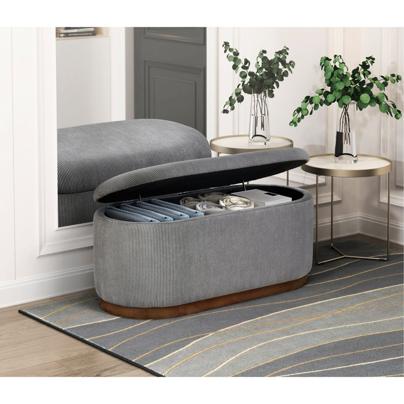 Banc de rangement élégant en velours côtelé avec couvercle en contreplaqué avec couvercle, Gris