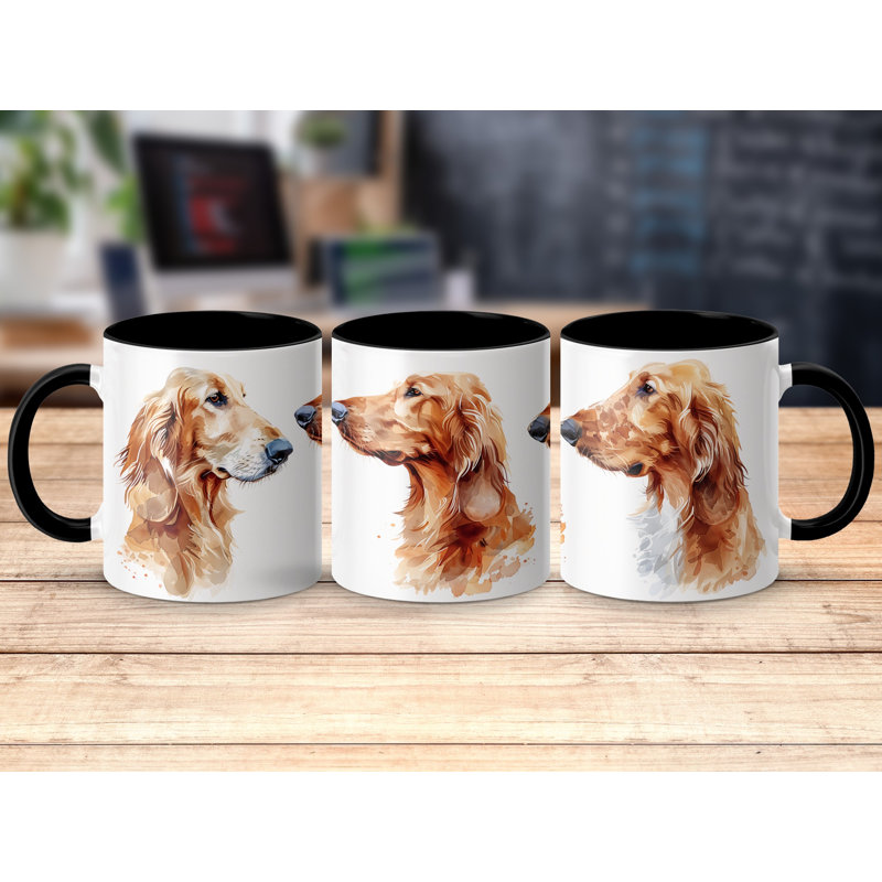 11oz Watercolour Golden Retriever Dog Accent Mug, Black, 2