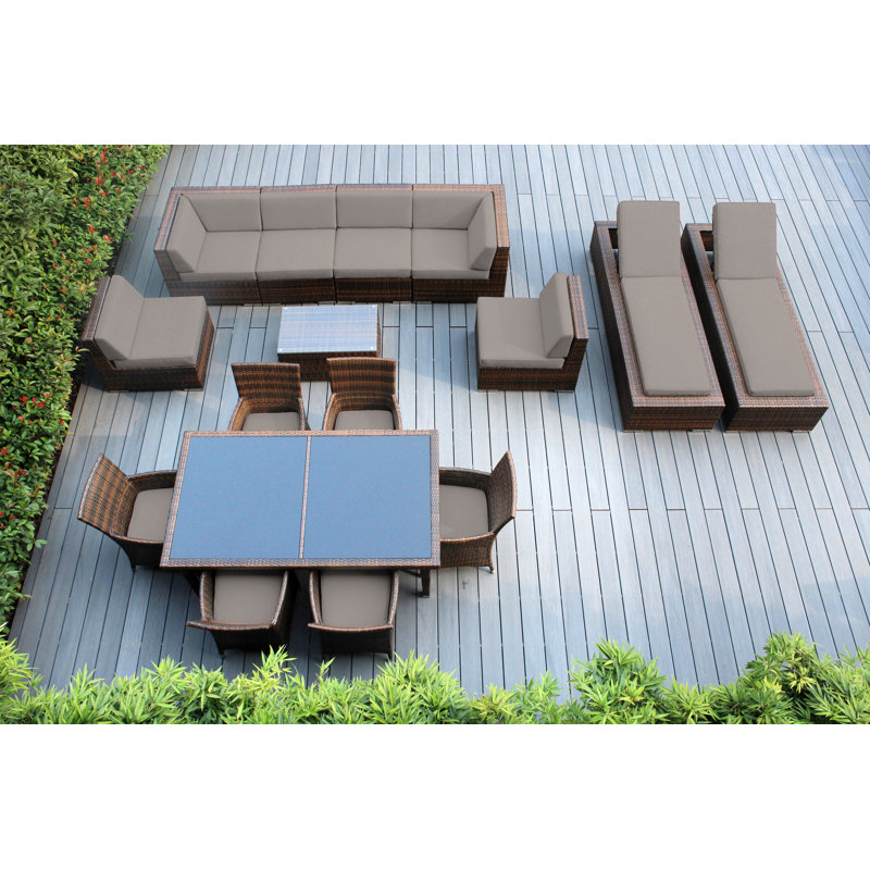 Pavior 14 - Person Patio Conversation Set with Cushions, Mixed Brown, Canvas Taupe Sunbrella® Canvas