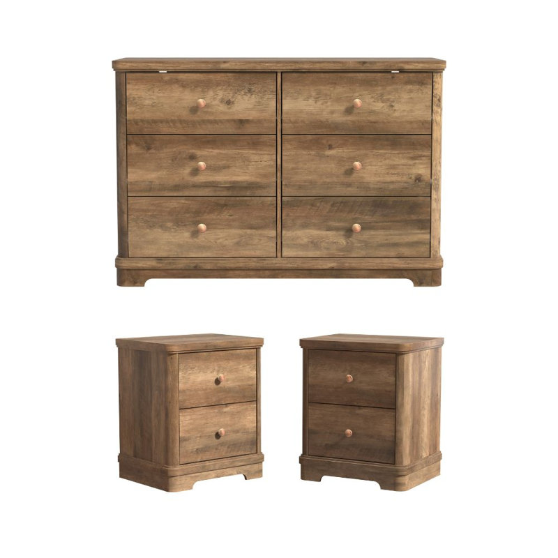 Burkhart Traditional 3 Pieces Bedroom Set, 3 Pcs: Dresser, 2 Nightstands