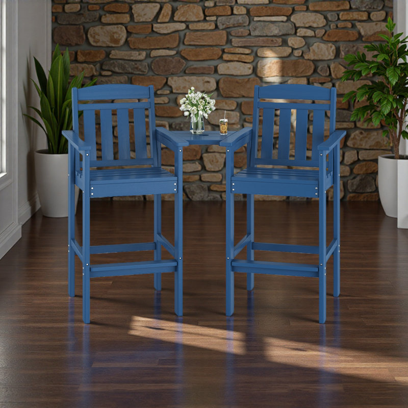 Tall Adirondack Chairs Set Of 2, HDPE Adirondack Bar Stools With Connecting Tray, Bar Height Adirondack Chair Patio Barstool, Ideal All Weather Tall Patio Chair For Balcony, Poolside, Backyard