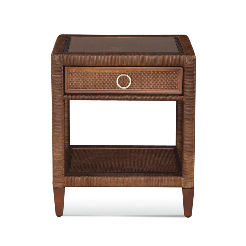 Sabal Bay 1 - Drawer Wicker Nightstand, Hazel, Satin Nickel
