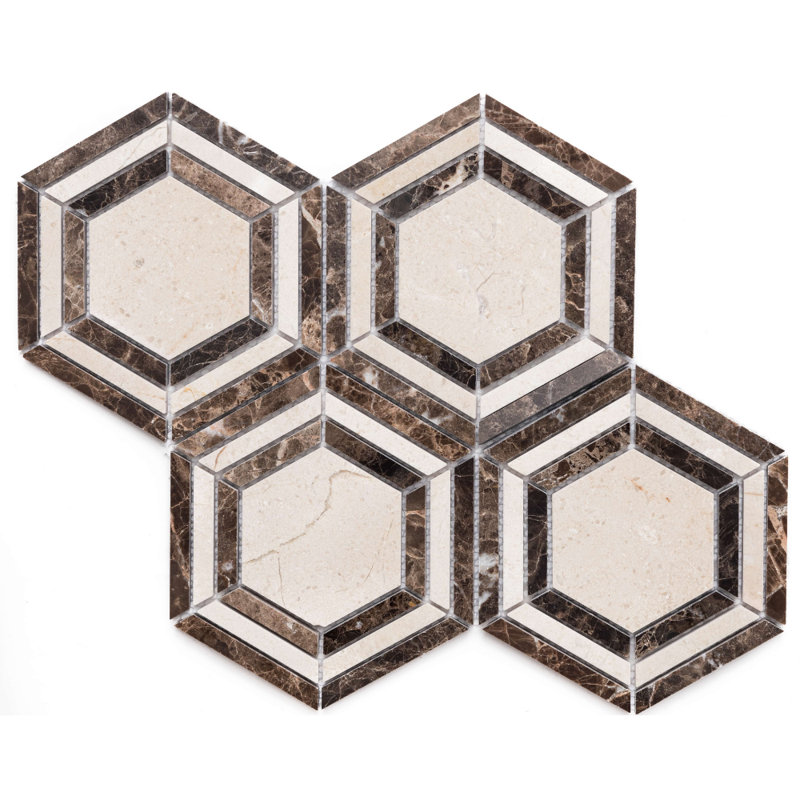 Santorini 12" x 12" Hexagon Marble Mosaic Wall & Floor Tile, Brown