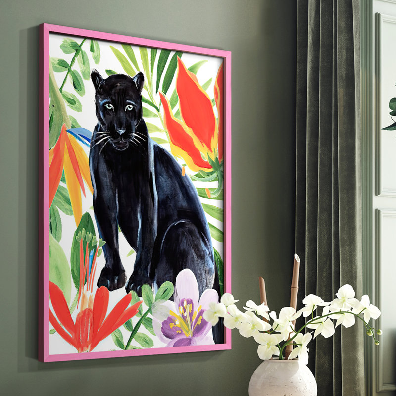 Panther's Paradise II, reproduction encadrée - bois massif, Rose, H 10 po x l 8 po