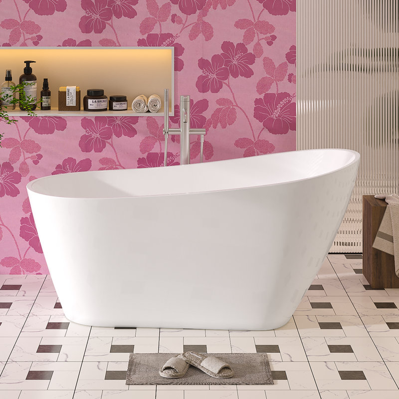 63'' Glossy White Freestanding Acrylic Soaking Bathtub