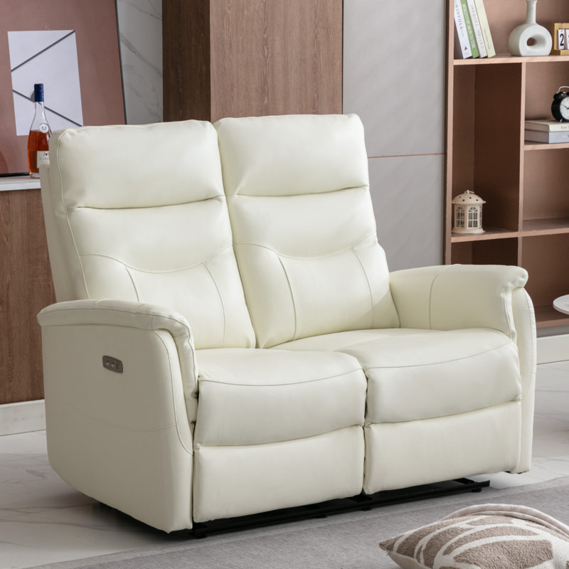 Viradis 52.4" W Genuine Leather Power Reclining Loveseat, Ivory Genuine Leather