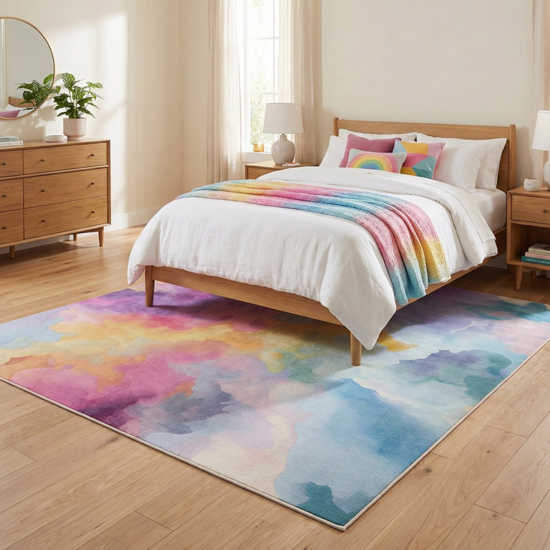 Tapis abstrait nuage pastel abstrait 5 pi x 7 pi