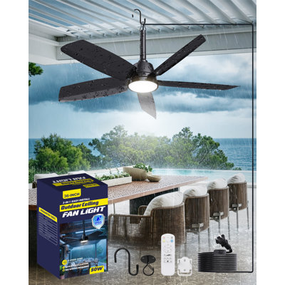 36 Inch Plug-In Outdoor Ceiling Fan with Light and Remote,IP65 Waterproof Hanging Fan Light with Hook,6 Speed,Reversible,3CCT,Dimmable,Portable Gazebo Fan for Patio,Canopy,Porch,Rv(Black)