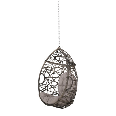 Luca Hanging Teardrop Chair, 8Ft Chain, Gray Faux Rattan, Iron 49 Inch