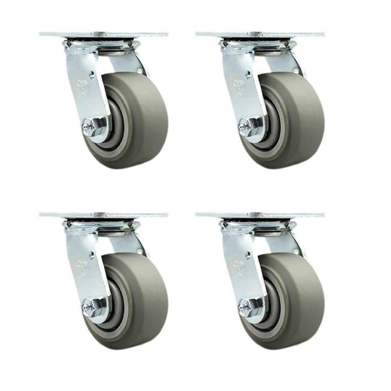 4 Inch Thermoplastic Rubber Wheel Swivel Caster Set with Roller Bearings SCC|SCC-30CS420-TPRRF-4