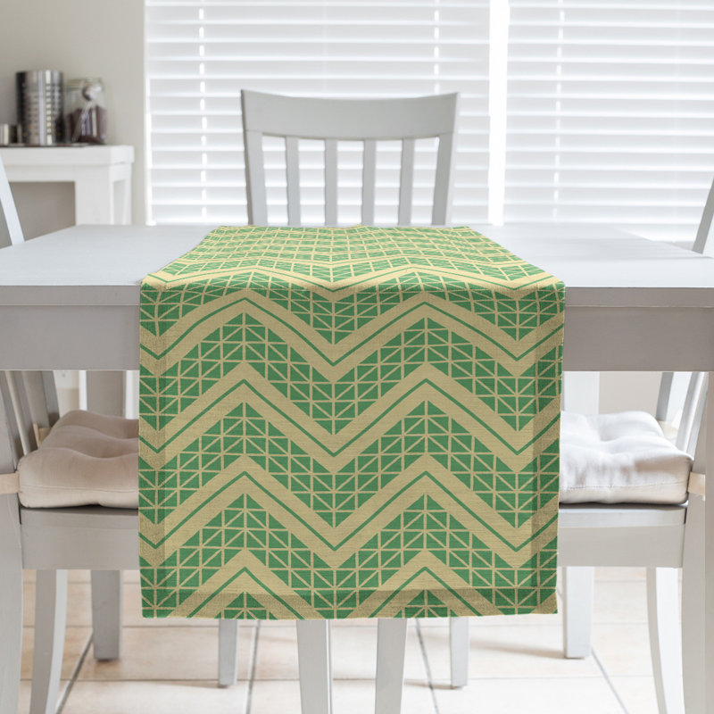 Stephenie Classic Hand Drawn Chevron Table Runner, 16" x 72", Yellow/Light Green