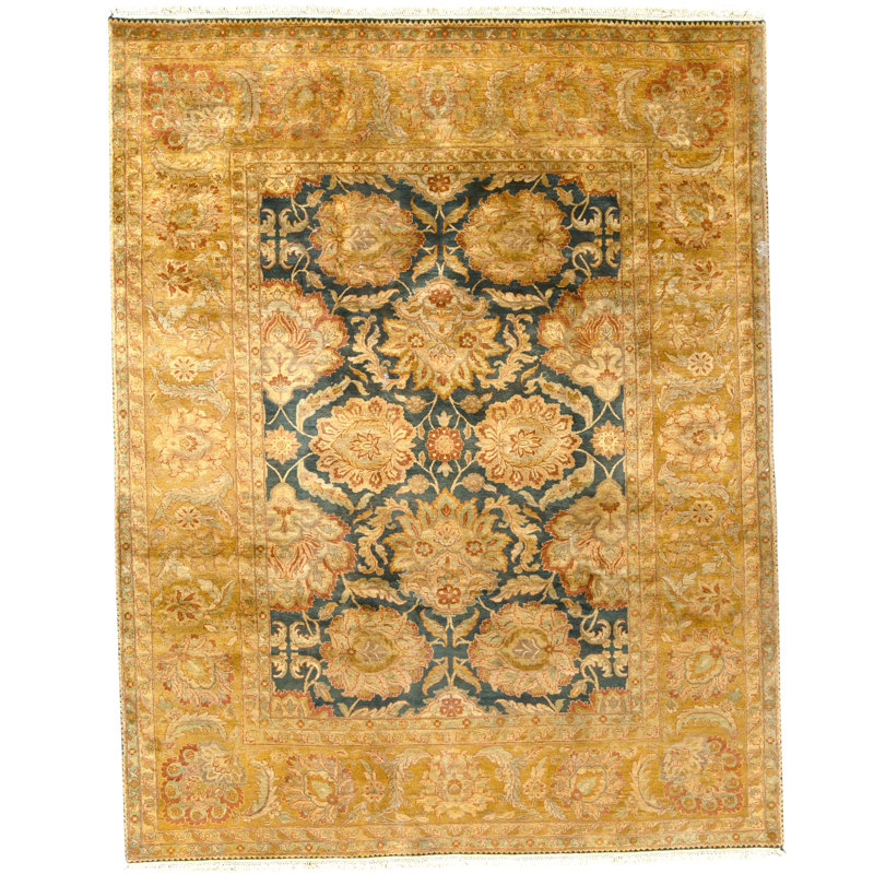 Hand Knotted Wool Oriental Area Rug in Blue And Gold