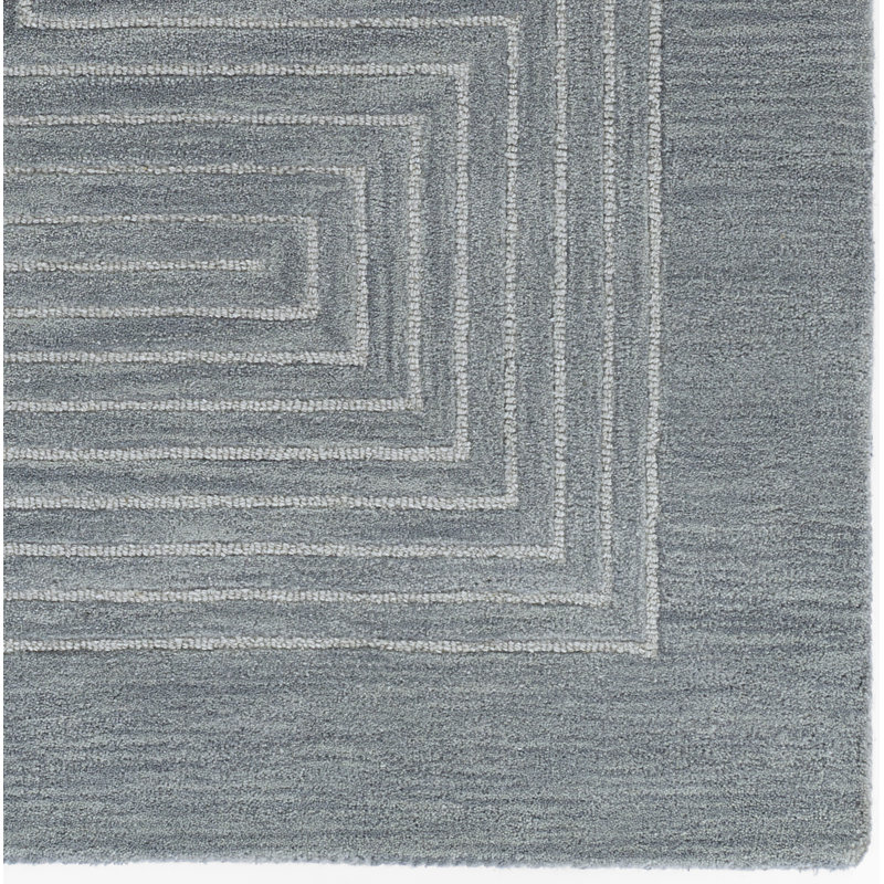 Orlie Hand Tufted Wool Geometric Area Rug in Brown, Rectangle 5' x 8', Blue