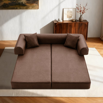 Boneless 4-in-1 Folding Convertible Sofa Bed, 78 Inch Faux Leather Boneless Couch, Loveseat Sleeper with Pull Out Bed, Floor Sofa Modular Futon Teddy Sofa for Living Room Bedroom Lounge