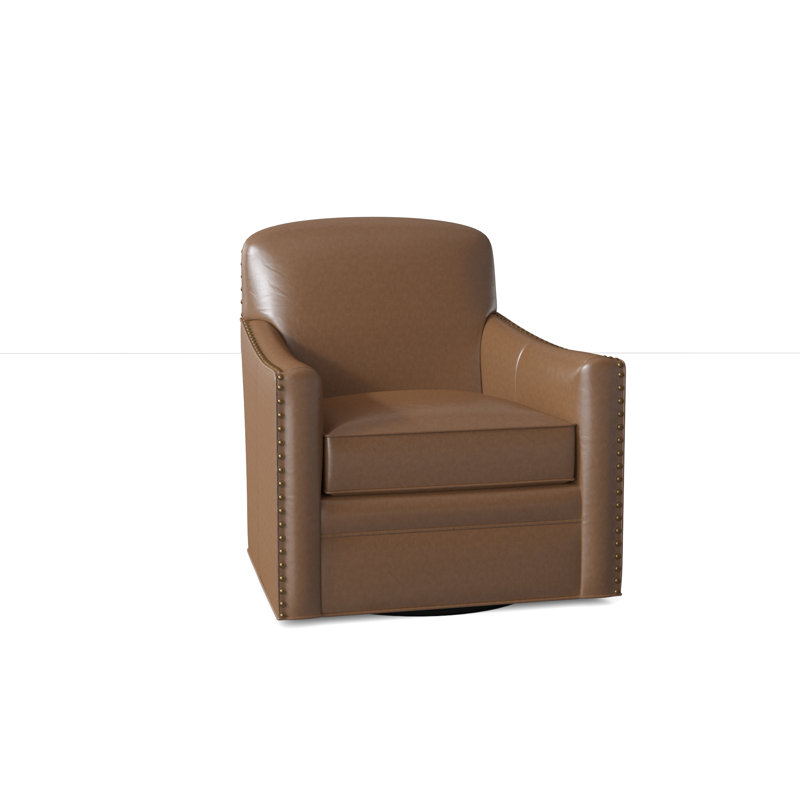 Luna Leather Swivel Armchair, Aline Light Gray Stonewash Genuine Leather, French Natural, Swivel - Standard