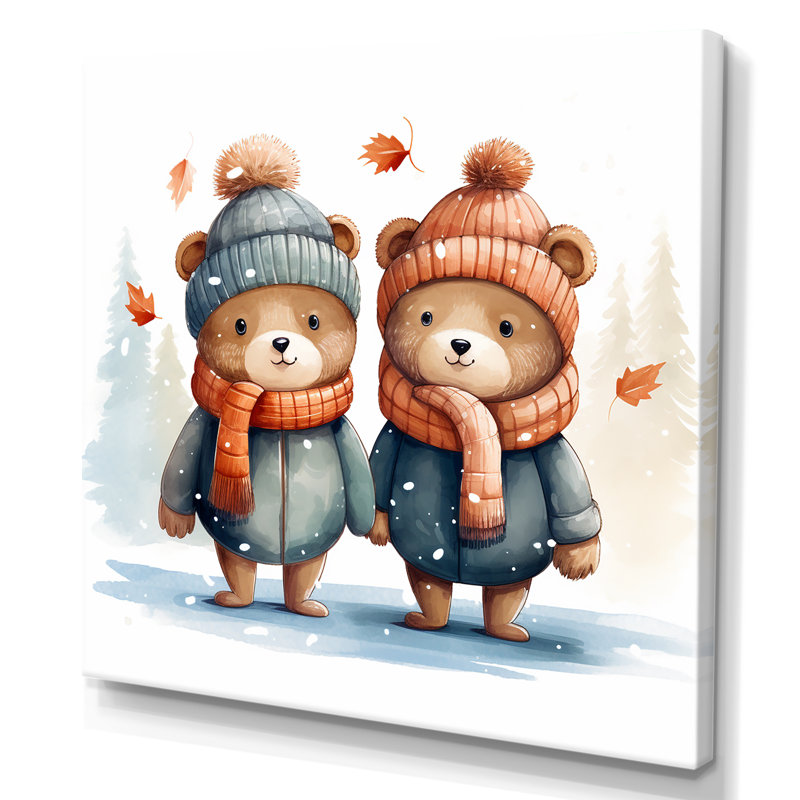 Charmant ours en peluche, ours d'hiver II - art mural de l'ours en peluche, Toile tendue, H 16 po x l 16 po x P 1 po