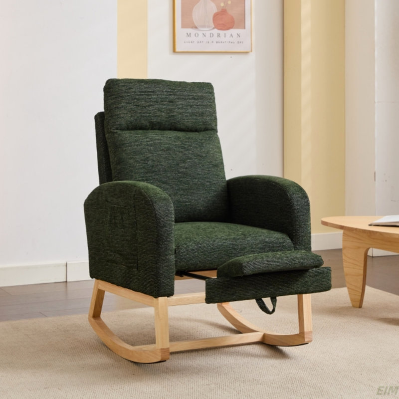 Chaise berçante avec pieds en bois massif, Vert foncé