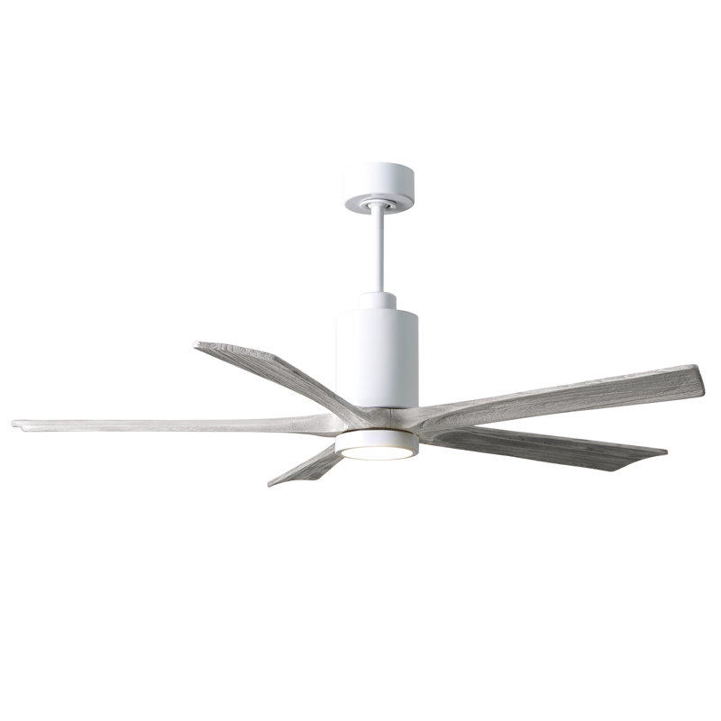 Patricia LED Downrod Ceiling Fan, Gloss White, Barn Wood Tone