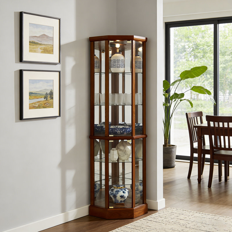 Corner China Cabinet With Adjustable Shelf, Brown Cherry