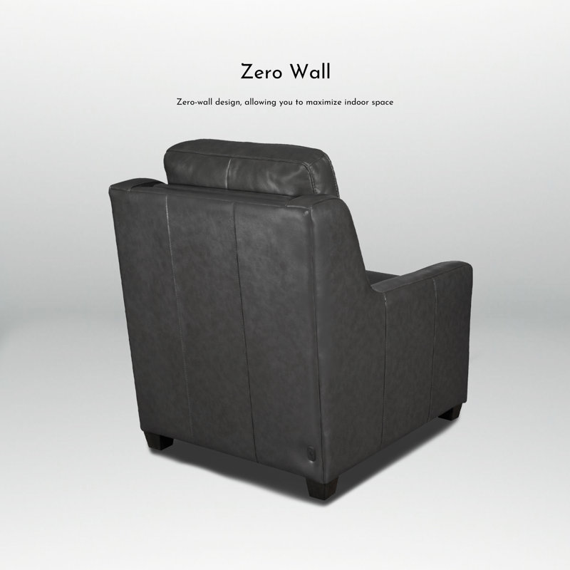 Triple fauteuil inclinable électrique en cuir Harpster avec mur zéro et repose-pieds dissimulés, Bois brun foncé