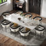 9 - Piece 63'' To 94.5'' Extendable Dining Table Set Sintered Stone Dining Table With 8 Upholstered Armchair