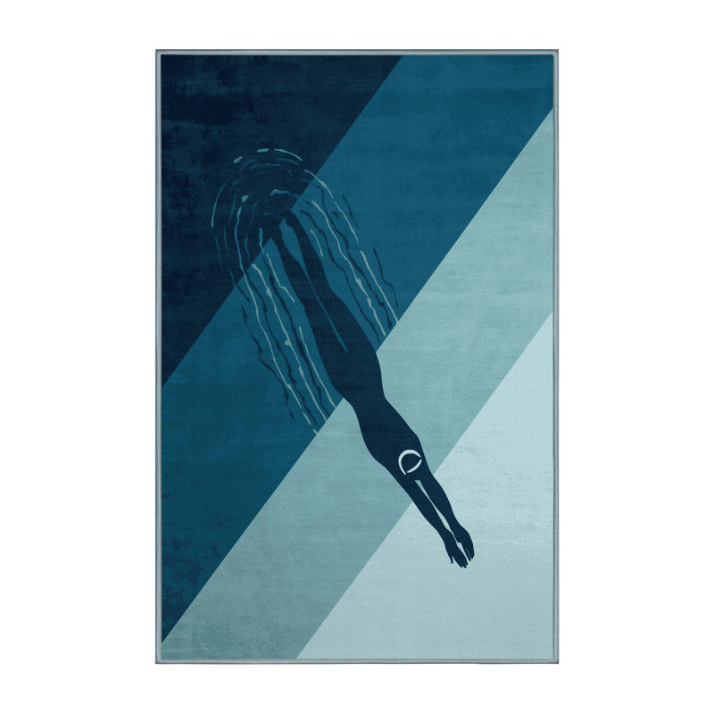 Machine Washable Sports And Athletics Swimming Backstroke Minimalist Rug in Blue – SkyBlue Binding, 2x5