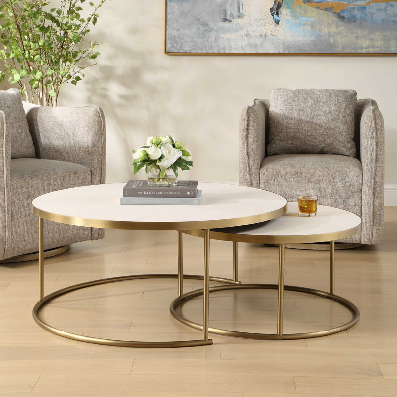 Uttermost Aragon White Nesting Coffee Tables Set/2