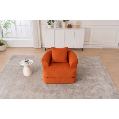 Fauteuil inclinable confortable en velours côtelé orange pour petits espaces
