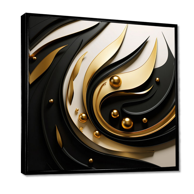 Gold Core Minimal Gold Streams - art mural paysage urbain, Toile avec cadre flottant noir, H 16 po x l 16 po x P 1 po
