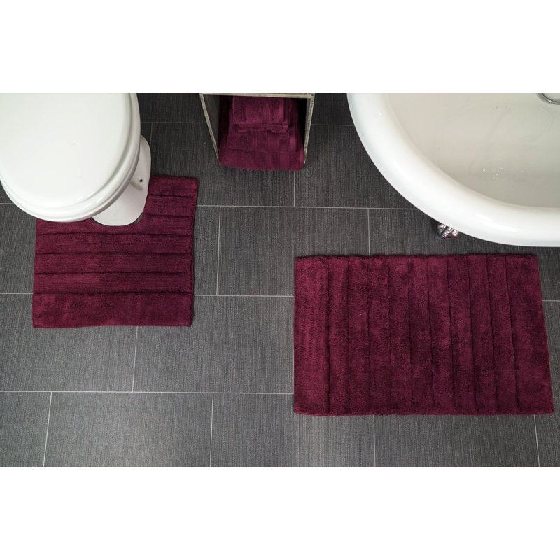 Linear Ribbed Two Piece Bath Mat Set, Beetroot
