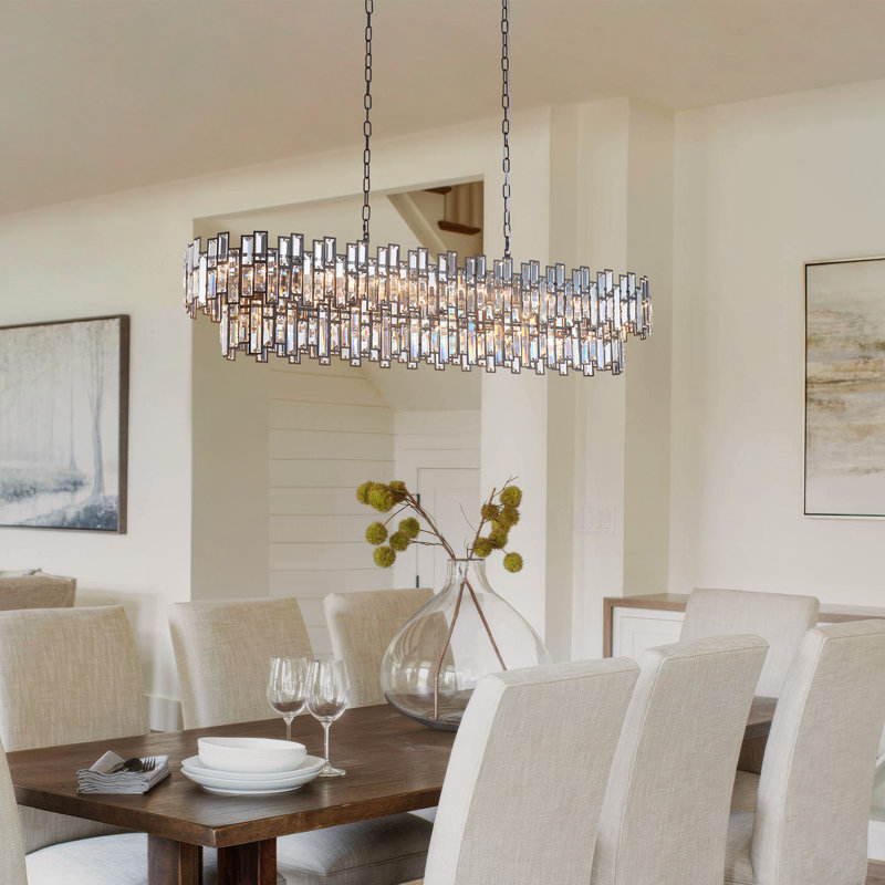 Light Dimmable Modern Rectangle Crystal Chandelier, Matte Black