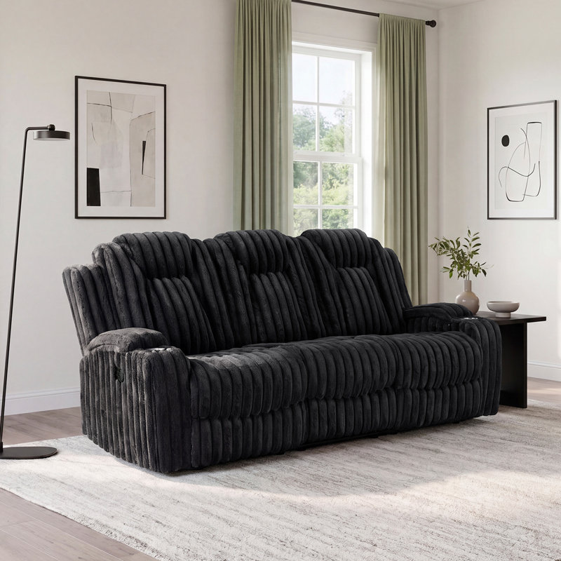 Canapé inclinable manuel en velours côtelé 84,5 po Garrett, Black