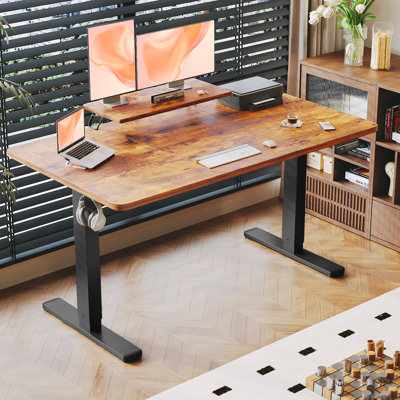 T-Shape Electric Standing Desk With Monitor Stand Memory Smart Pannel Home Office Desk