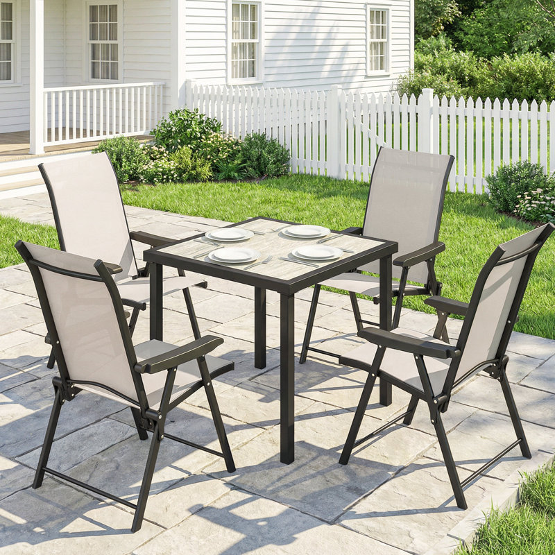 4 - Person Patio Dining Set with Square Table, Black/Beige
