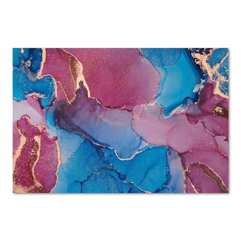 " Blue And Purple Luxury Abstract Fluid Art XIV " Painting Print, 40" H x 60" W, Wrapped Canvas