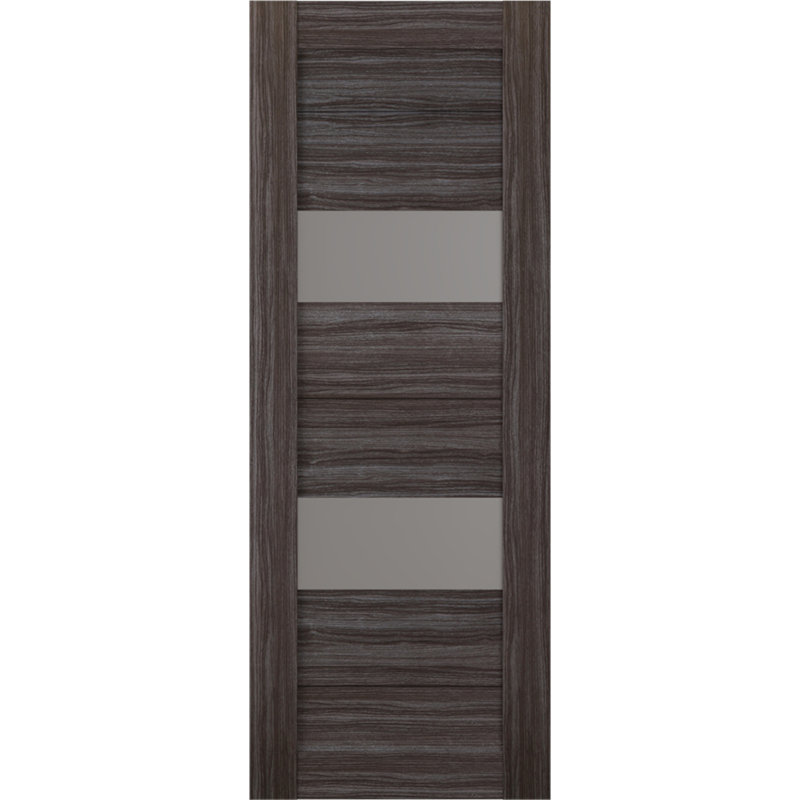 Berta Manufactured Wood and Frosted Glass Wood Interior Door Slab, Gray Oak (Oak), 23.87" x 79.37"