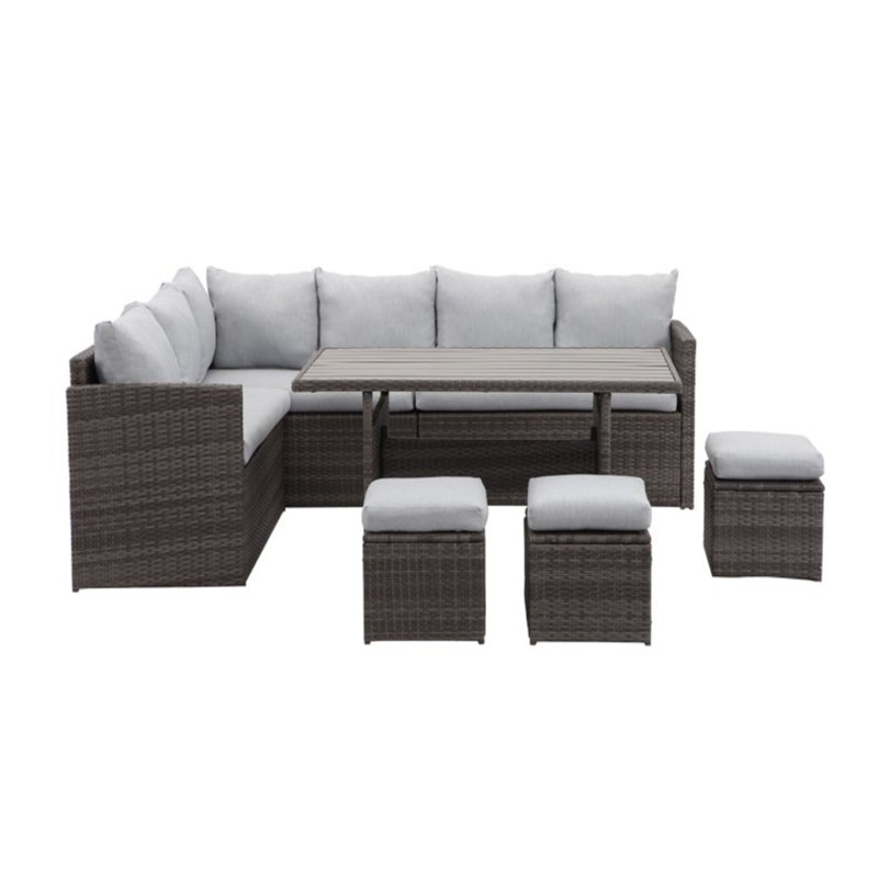 Canapé modulaire d'extérieur en osier 7 pièces 7 pièces avec coussins et repose-pieds gris, Gris