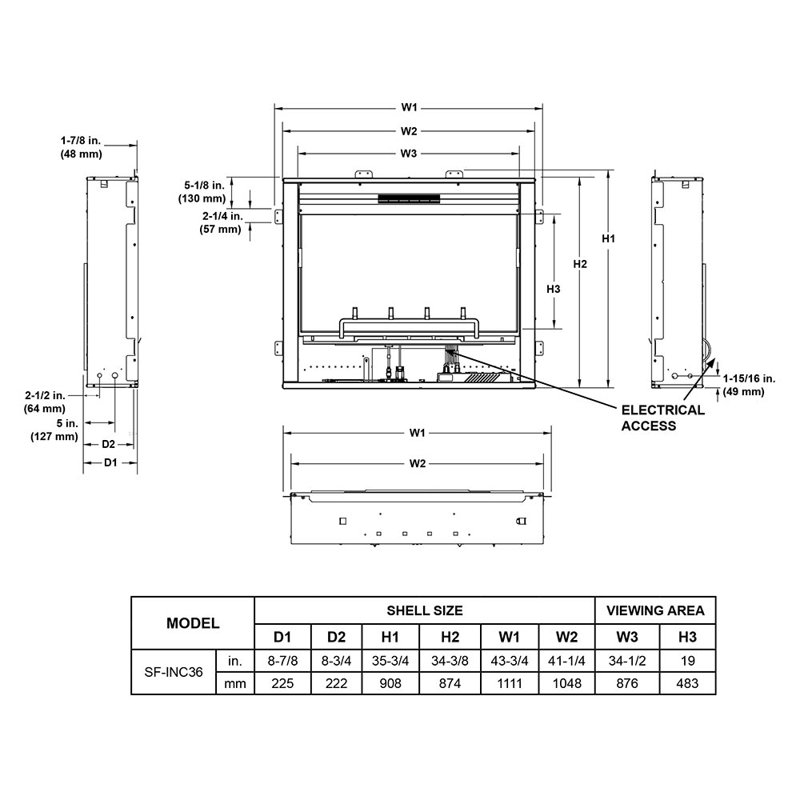 SimpliFire Inception 36-in Electric Fireplace with Folio Decorative Front