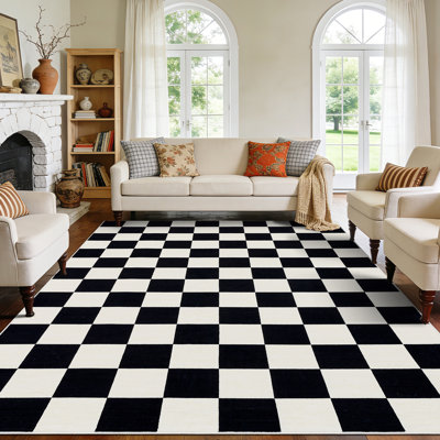 Tapis lavable à carreaux 5 x 7 po - Velours court, résistant aux taches et envers TPR antidérapant