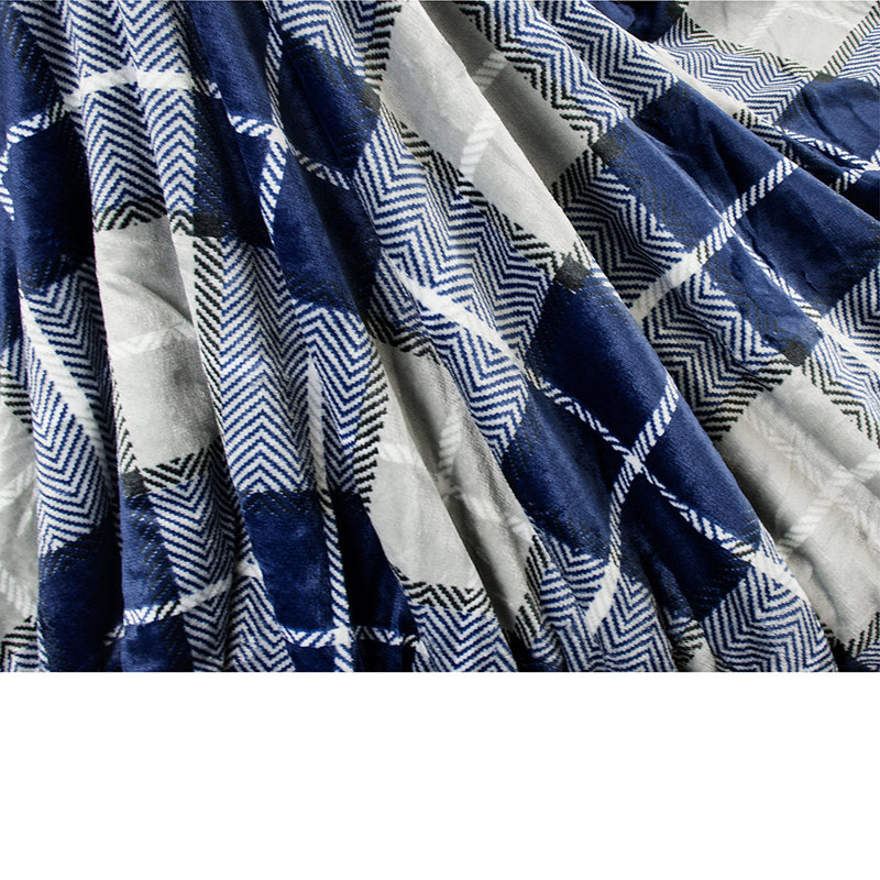 Navy Plaid Twin Reversible Sherpa Fleece Blanket
