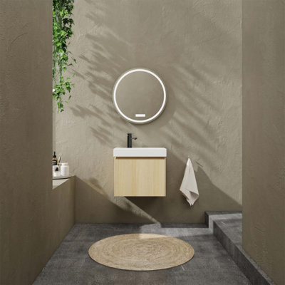 Meuble-lavabo mural 24 po avec lavabo, armoire de rangement en bois et portes doubles pour salle de bain moderne