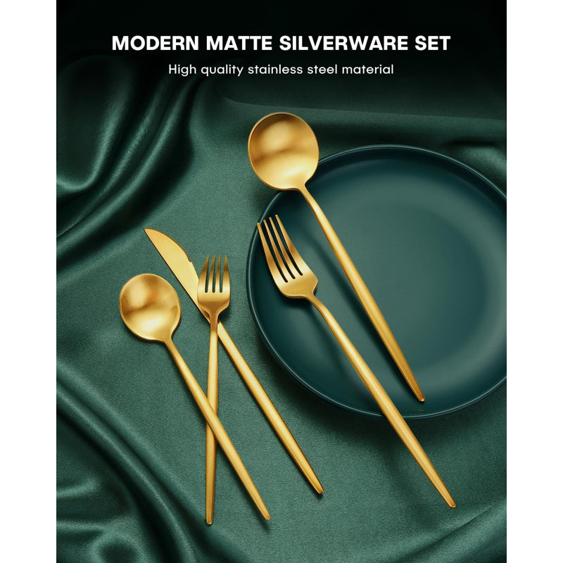 40-Piece Matte Stainless Steel Flatware Set For 8, Modern Cutlery Set With Forks, Spoons, And Knives, Heavy Duty Kitchen Utensils, Dishwasher Safe