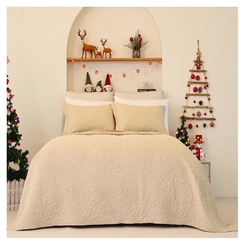  Ensemble de courtepointe 100% coton, Beige, Courtepointe très grand californien + 2 taies dé