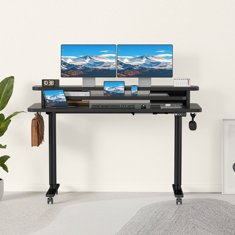 Bureau de jeu à hauteur ajustable Home Office, H 122 cm x l 81 cm, Noir / Noir