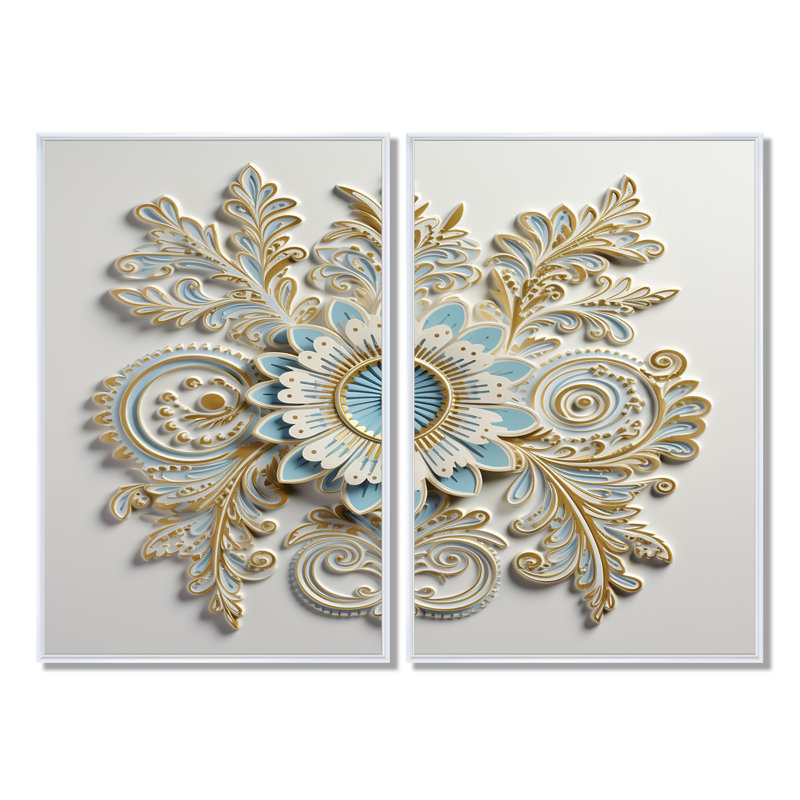 «White Blue Stylish Boho Floral Arrangements», art mural sur toile blanche, H 36 po x l 48 po, Impression encadrée flottante